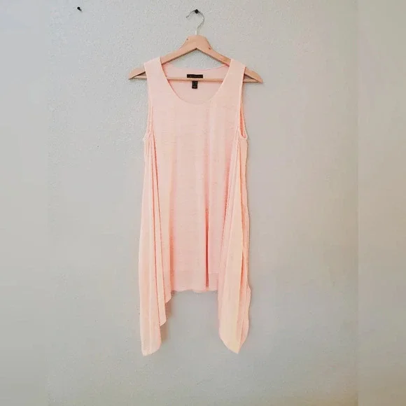 💚5/$25 H by Halston Pink Flowy Long Top Mini Slip Dress Layered Tank Size Small - Picture 4 of 8